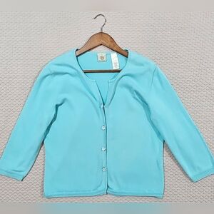 Belongings‎ Aqua Blue Button-Up Cardigan Knit Sweater Size M